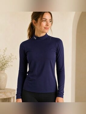 Under Armour ColdGear Mock Neck Top Women’s Medium Navy Long Sleeve